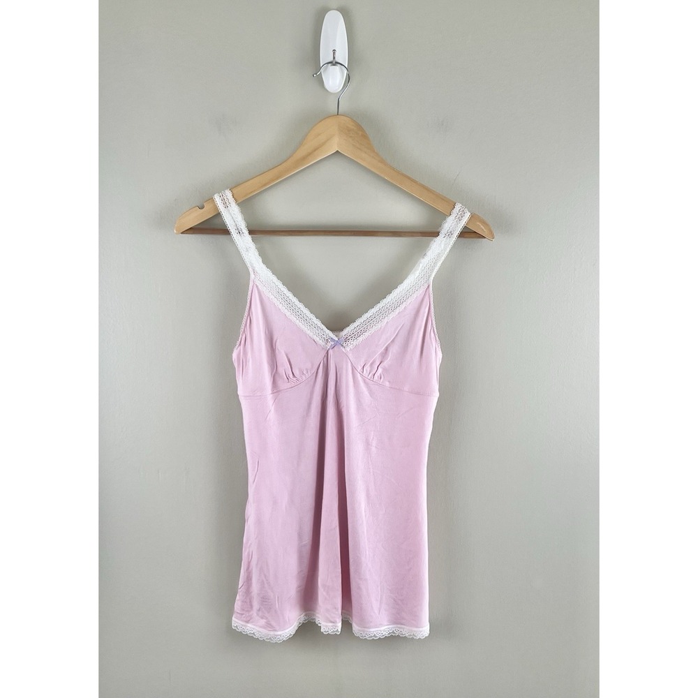Cosmopolitan Cami Tank Top‎ Lace Trim Babydoll 90s Y2K Modal Pink Small